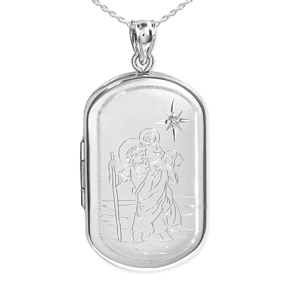 Silver Saint Christopher Dog Tag Photo Locket