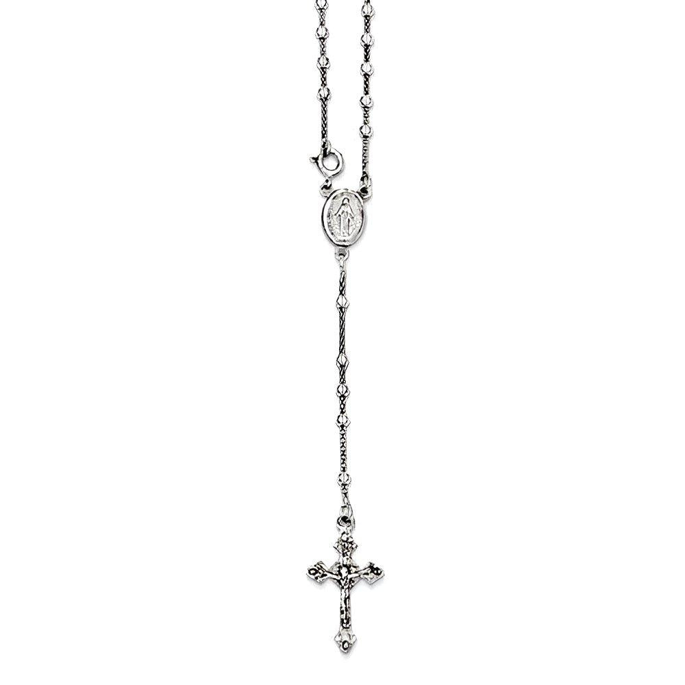 Sterling Silver Polished Rosary Necklace /with Miraculous Medal