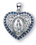 Sterling Silver Miraculous Medal w/ Synthetic Sapphires