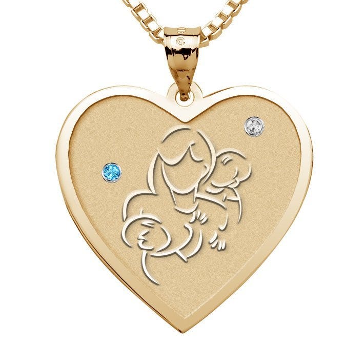 Mother with Two Sons - Heart Pendant with Birthstones