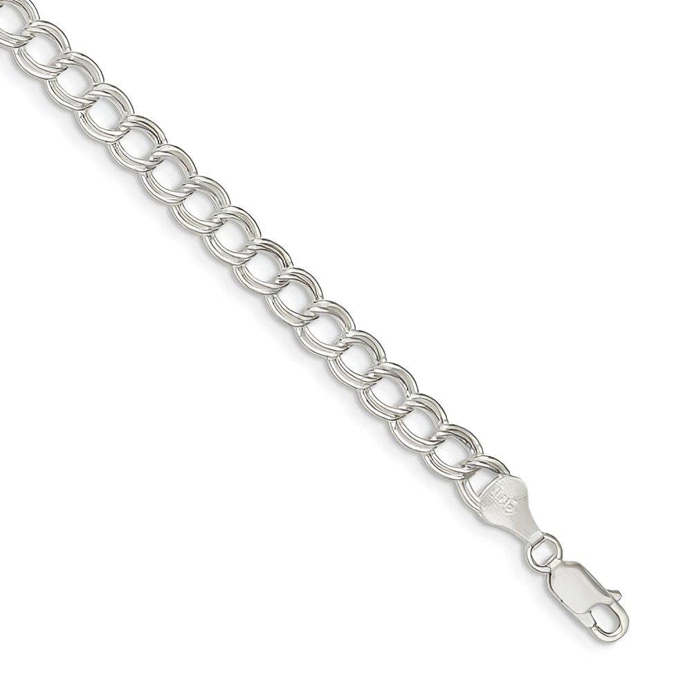 Sterling Silver 6mm Double Link Charm Bracelet  w/ Lobster Claw