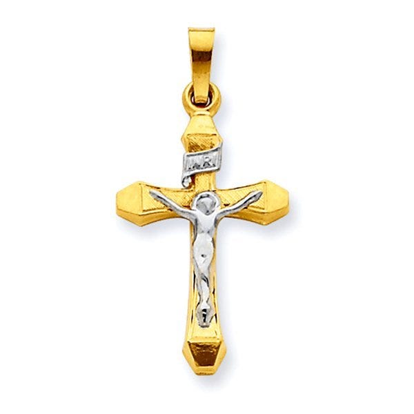 14k Two-tone INRI Hollow Crucifix Pendant