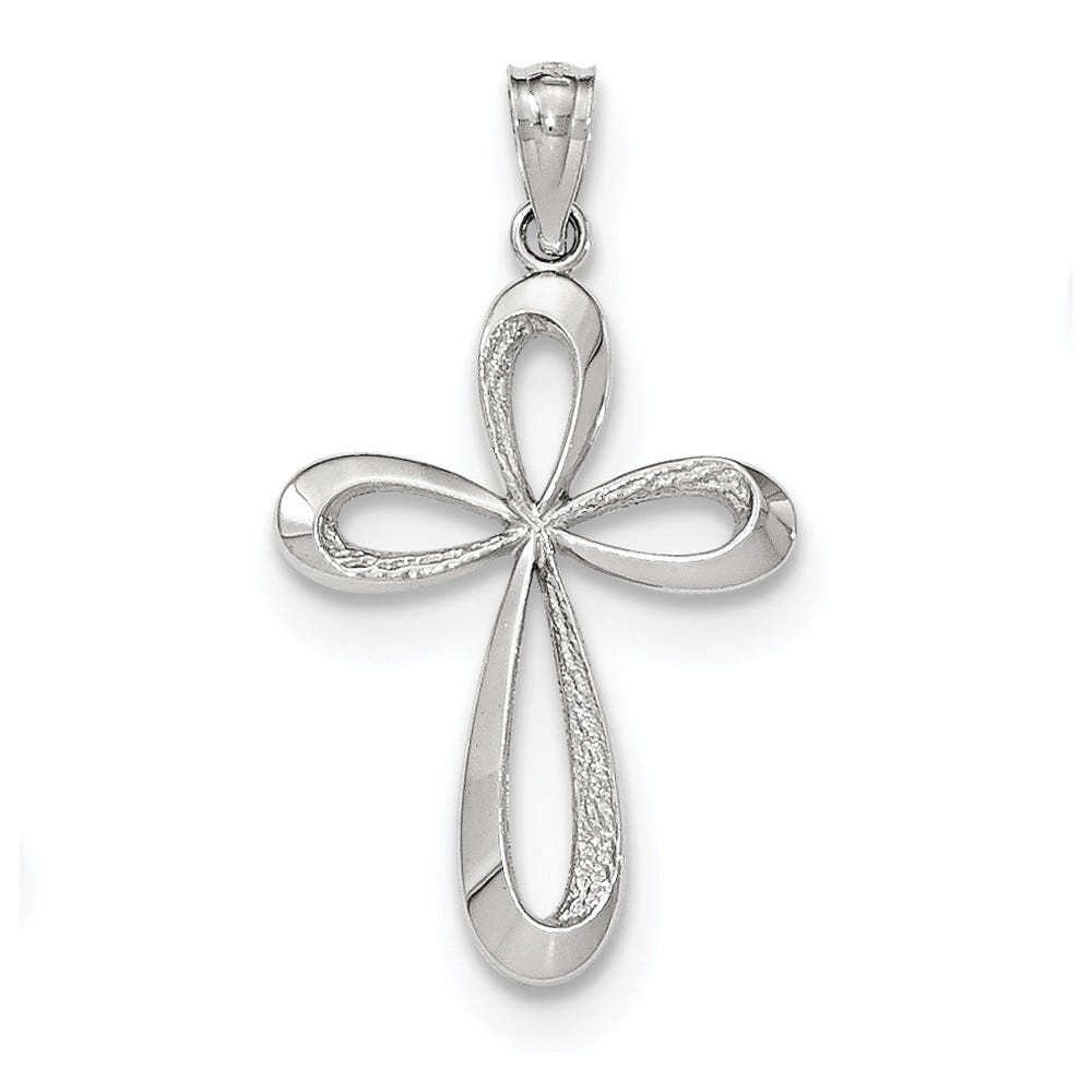 14k White Gold Polished Ribbon Cross Pendant