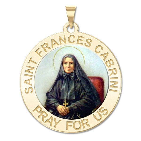 Saint Frances Cabrini Round Religious Medal Color