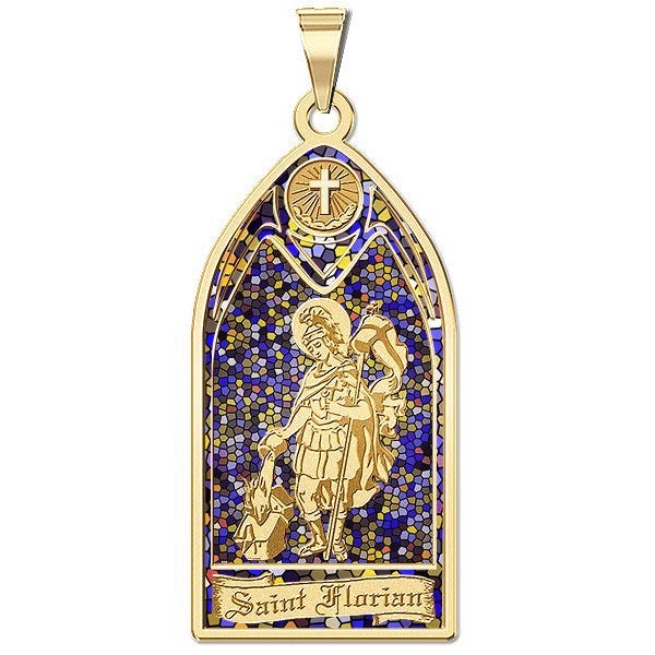 Saint Florian - Stained Glass Religious Medal "EXCLUSIVE"