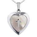 Silver Mother of Pearl Cross Heart Photo Locket