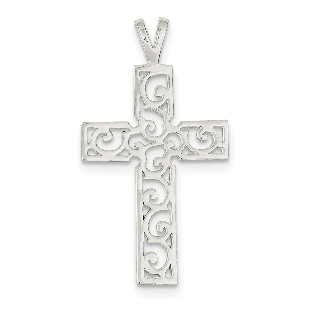 Sterling Silver Polished Swirl Cross Pendant
