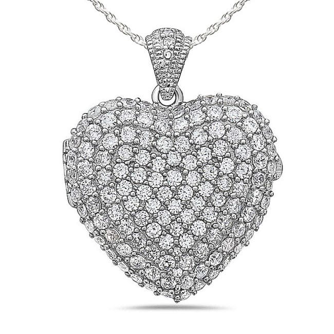 Silver Cubic Zirconia Photo Heart Photo Locket