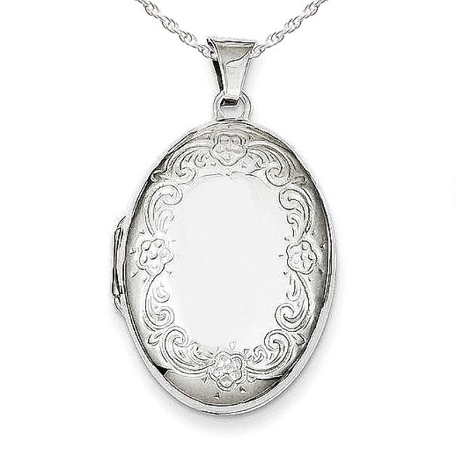 Silver Floral Oval Photo Locket