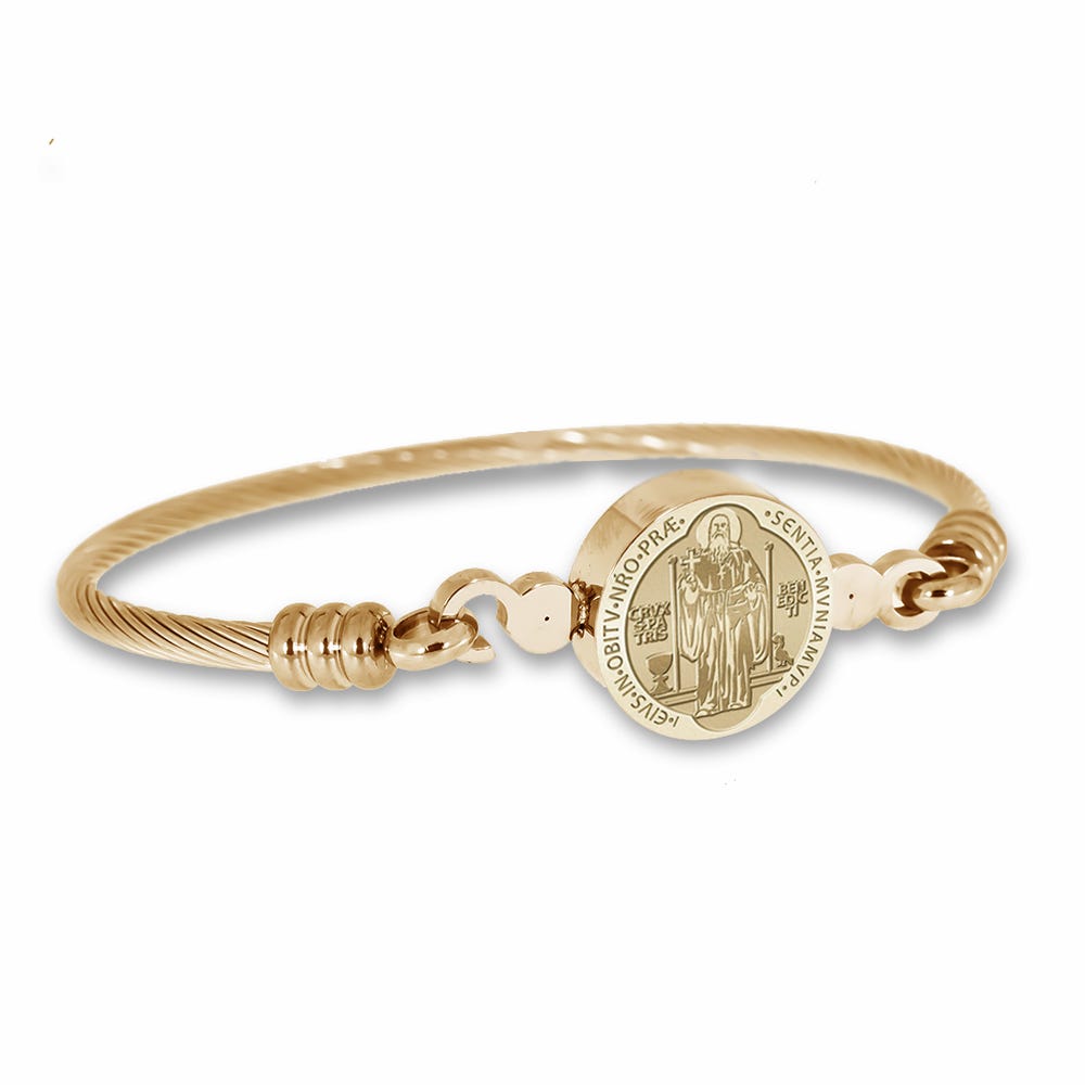 Stainless Steel Saint Benedict Bangle Bracelet