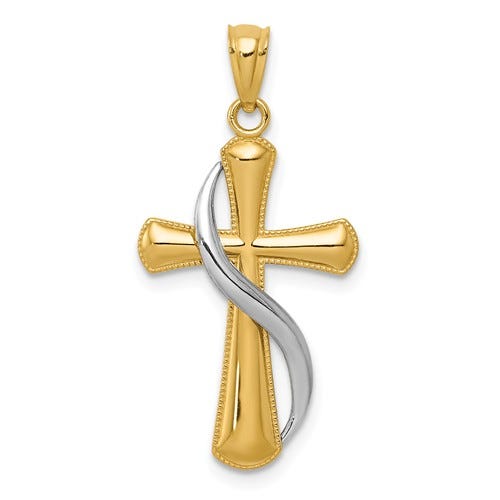14k Two-tone Polished Cross Pendant