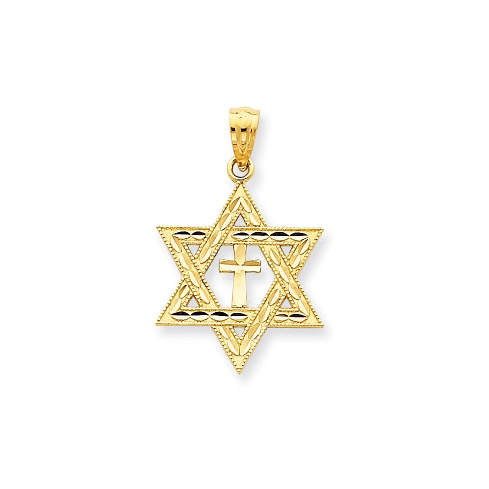14k Diamond-cut Star of David w/Cross Pendant