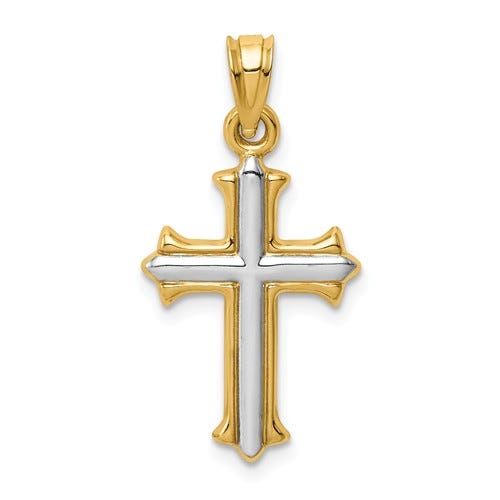 14k w/Rhodium Hollow Cross Pendant