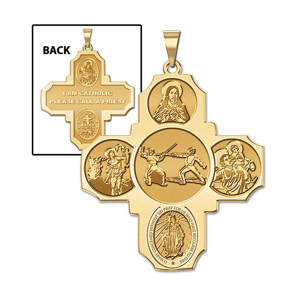 Four Way Cross - Fencing Religious Medal  "EXCLUSIVE"