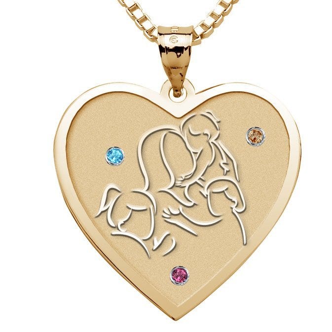 Mother with Three Daughters - Heart Pendant with Birthstones