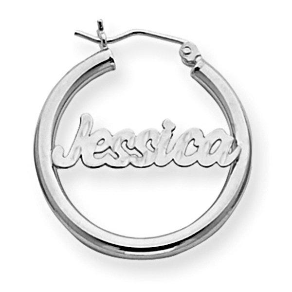 Sterling Silver Polished & Diamond-Cut Name Script Quarter-Sized Hoop Earrings
