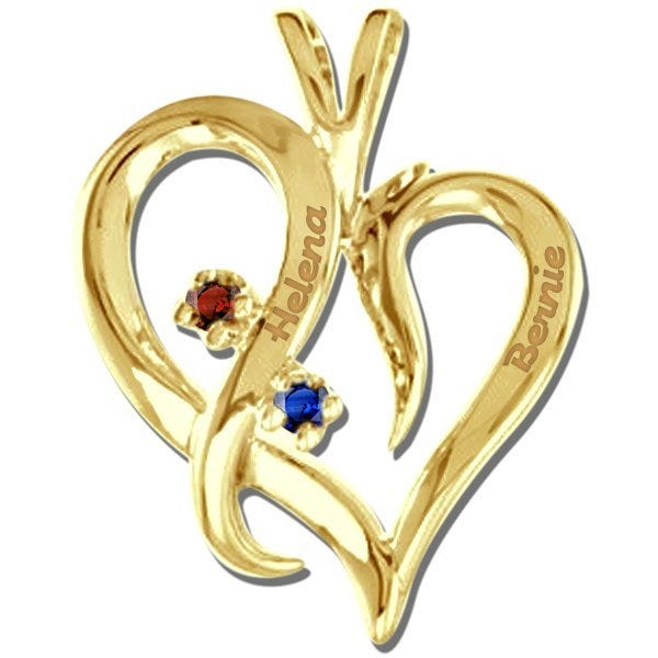 Personalized Couple's Heart Pendant w/ Birthstones