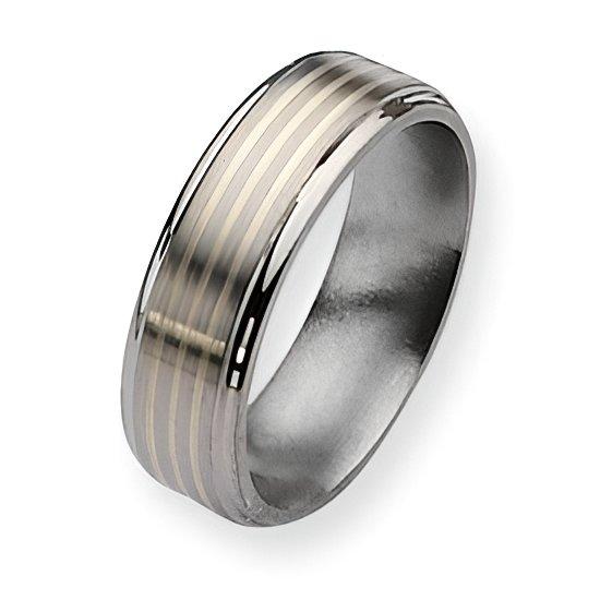 Titanium Sterling Silver Inlay 7mm Brushed and Polished Wedding Band