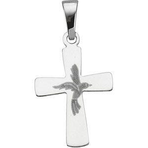 14K White Gold CROSS PENDANT W/ HOLY SPIRIT DESIGN