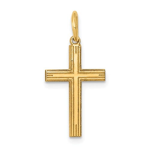 14K Laser Designed Grooved Cross Charm