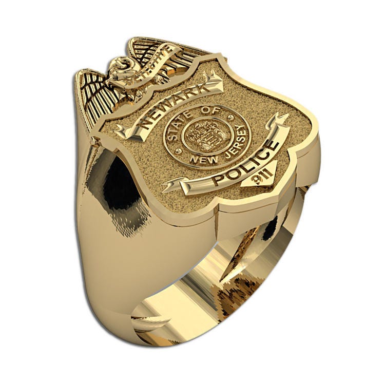 Personalized New Jersey Police Badge Ring with Number, Department and Rank
