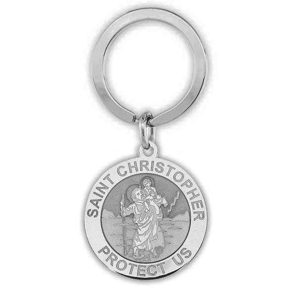 Stainless Steel Saint Christopher Religious Engravable Keychain