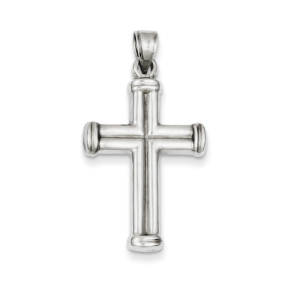 14k White Gold Hollow Cross Pendant