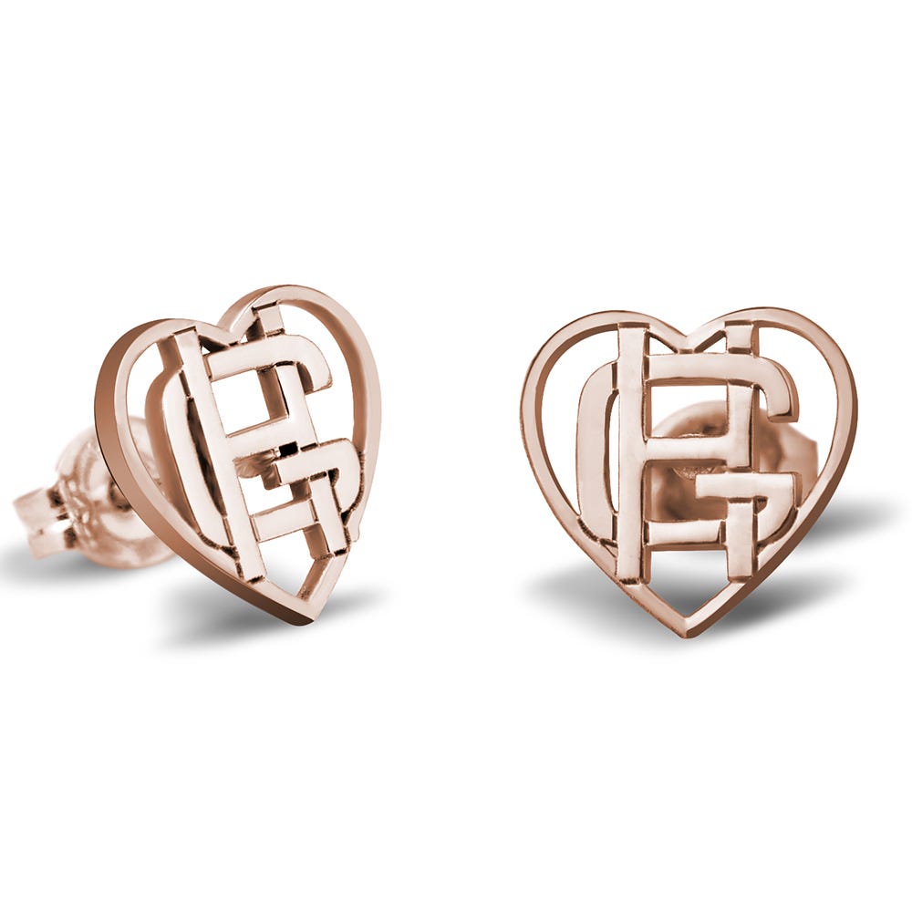 Exclusive Heart Shaped Monogram Overlapping Initial Earrings