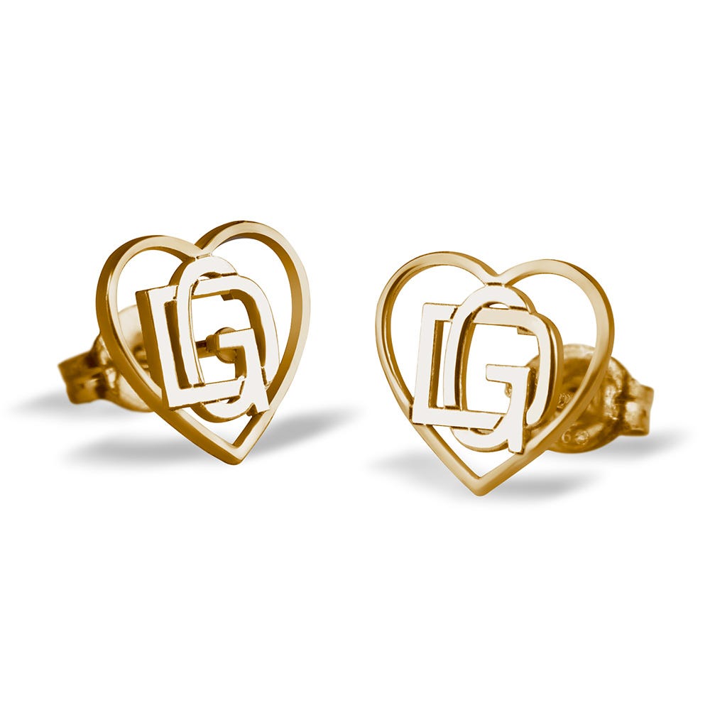 Exclusive Heart Shaped Monogram Overlapping Initial Earrings