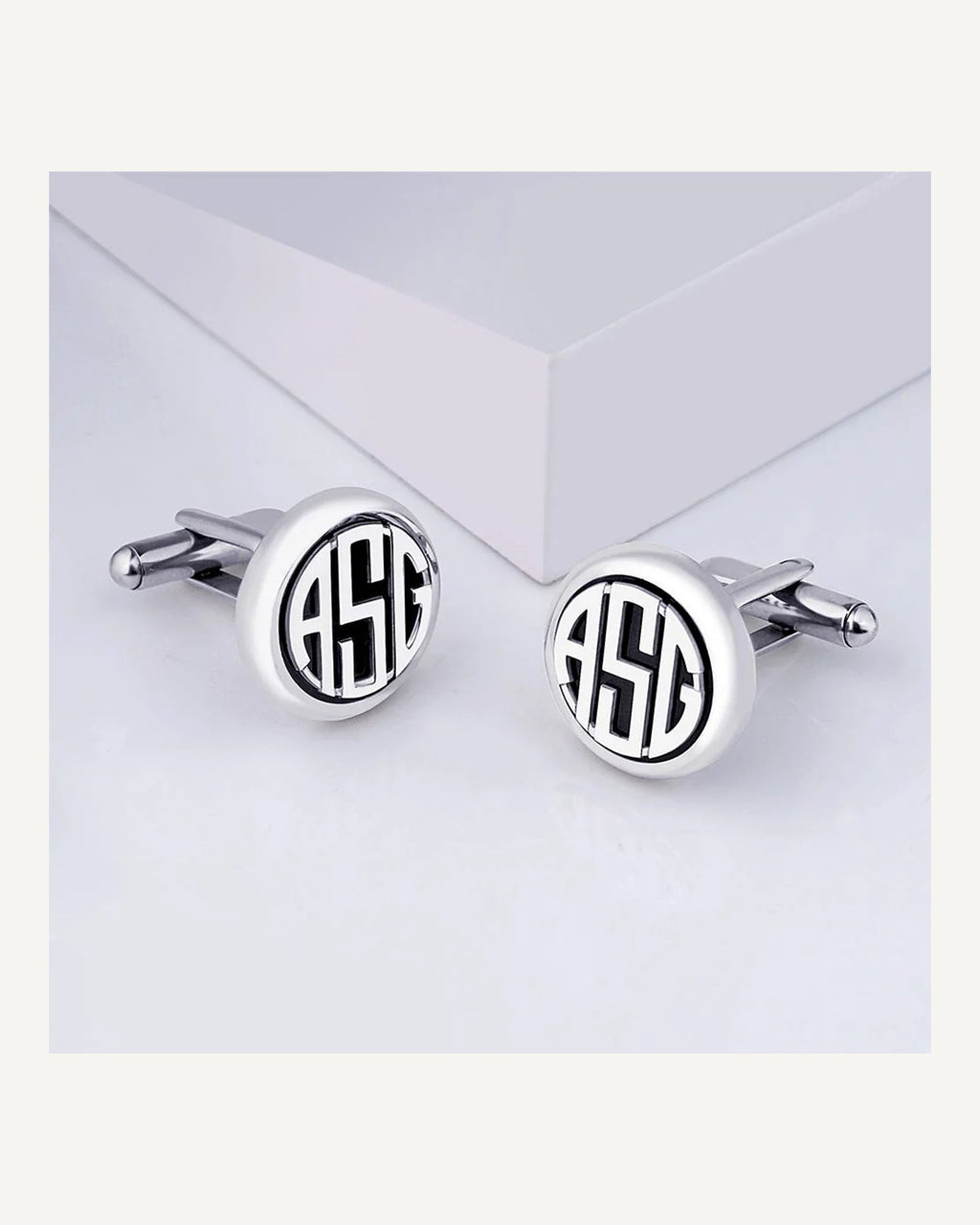 Personalized Round Monogram Black Stainless Cuff links