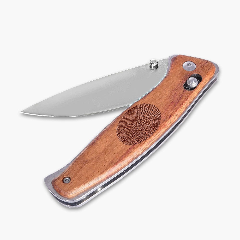 Stainless Steel Wooden Handle Custom Fingerprint Knife