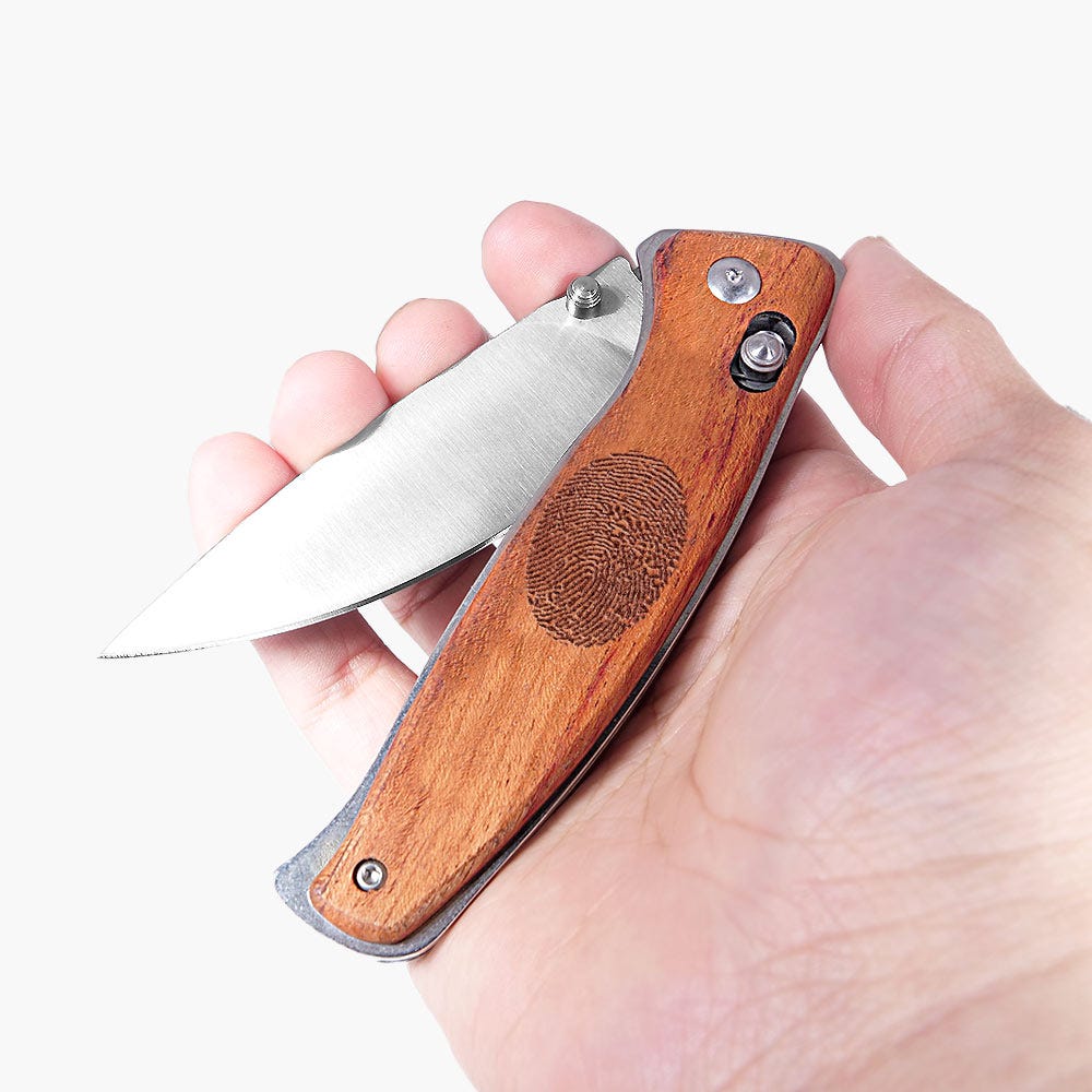 Stainless Steel Wooden Handle Custom Fingerprint Knife