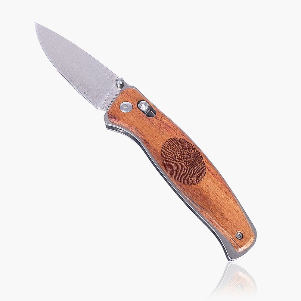 Stainless Steel Wooden Handle Custom Fingerprint Knife