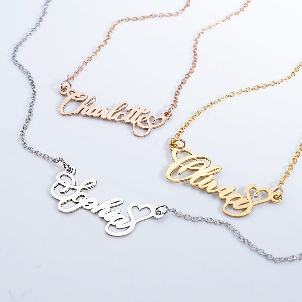 Name Necklace with Swirl Heart