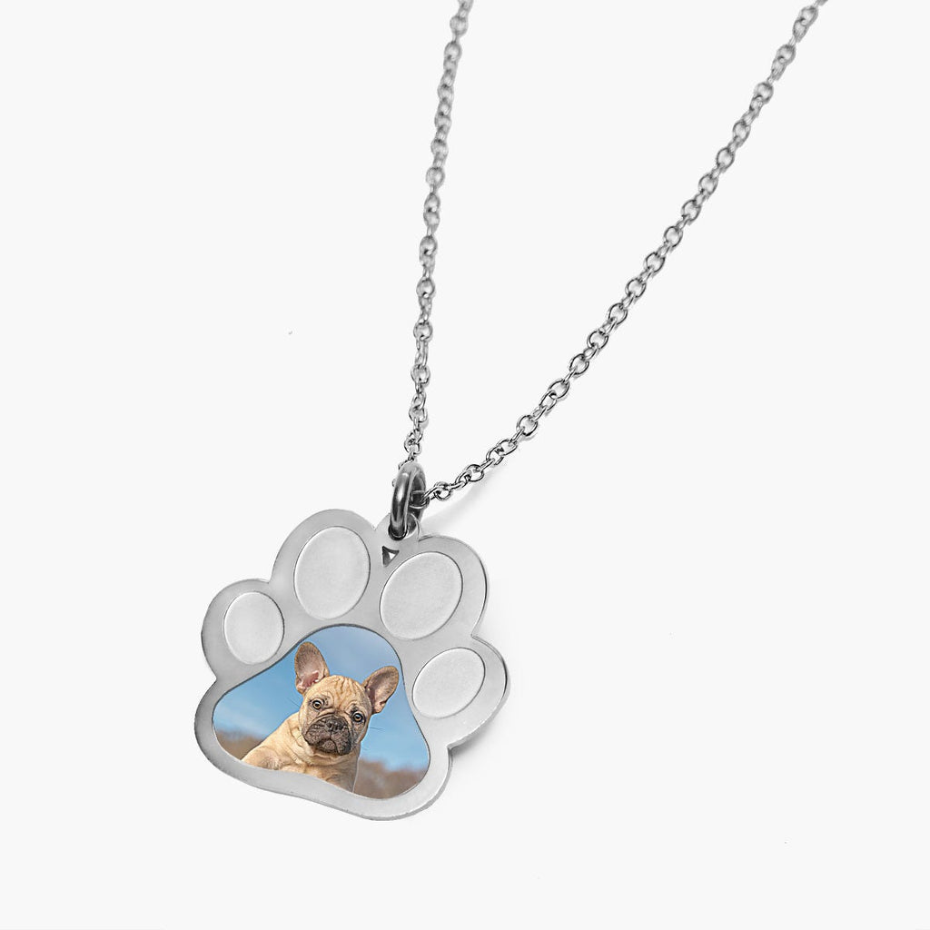 Stainless Steel Photo Engraved Paw Print Pendant With Chain
