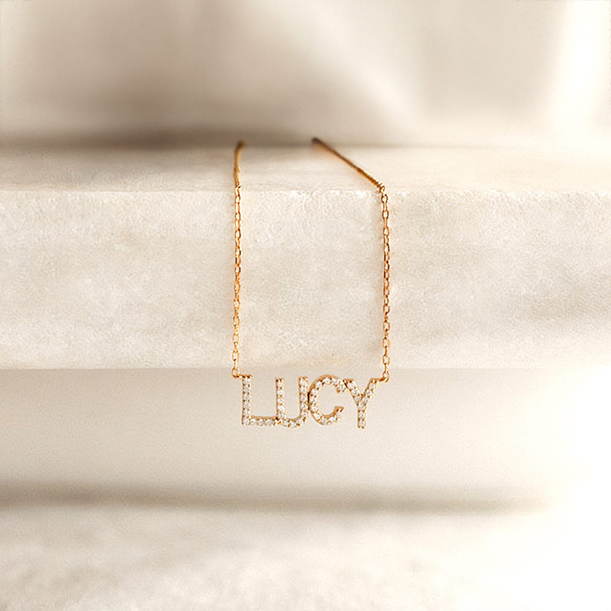 Diamond Block Name Necklace with Chain Included