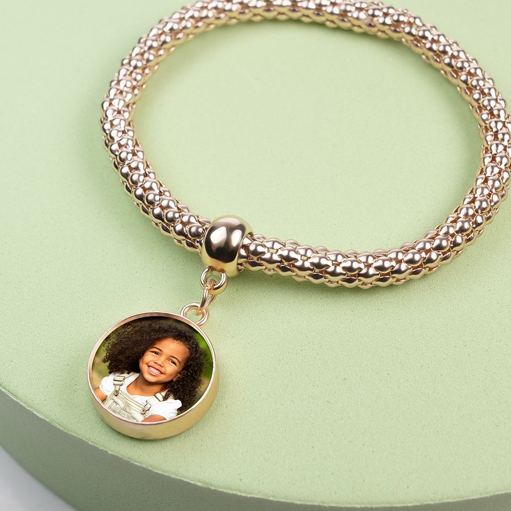 Round Photo Charm Stretch Bracelet