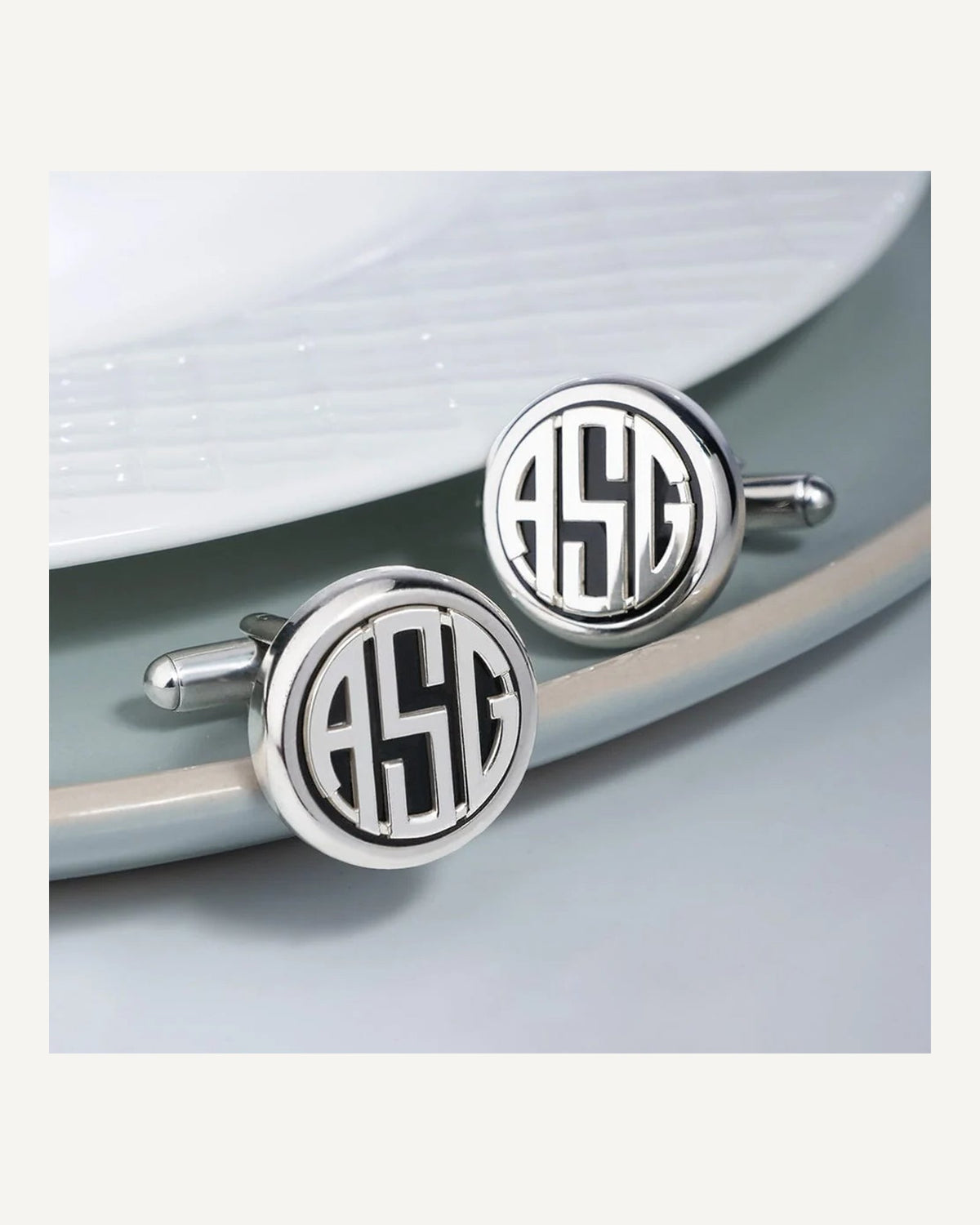 Personalized Round Monogram Black Stainless Cuff links