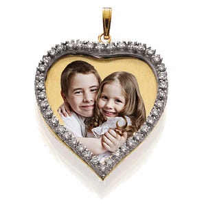 Medium Diamond Heart Photo Pendant Picture Charm