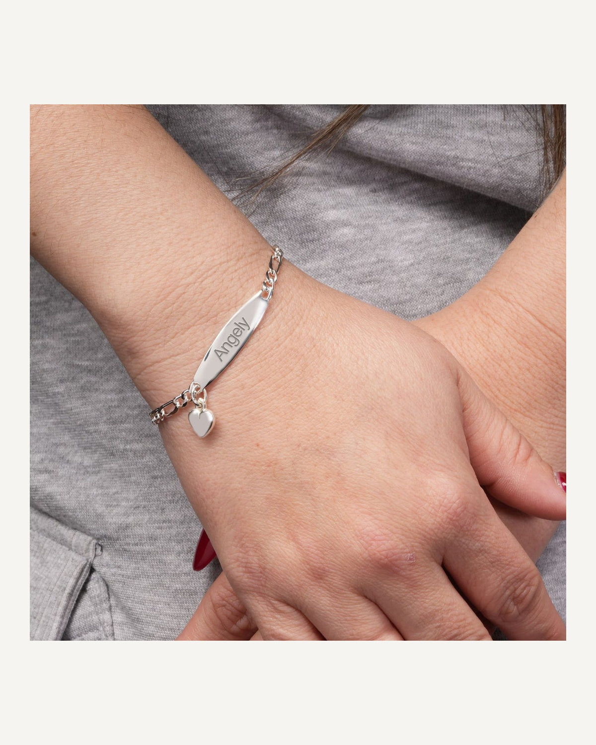 Custom Engraved Sterling Silver Women's Heart Charm ID Bracelet