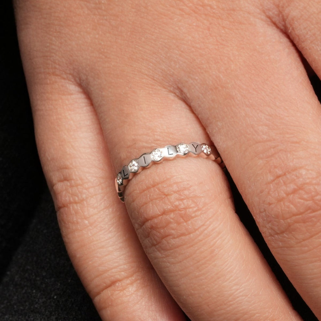 Hexagon Shaped Band With Initials and CZs