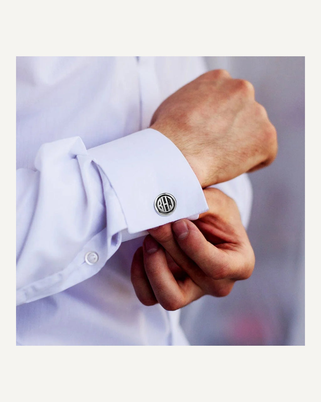 Round Monogram Cuff links With Ripple Pattern