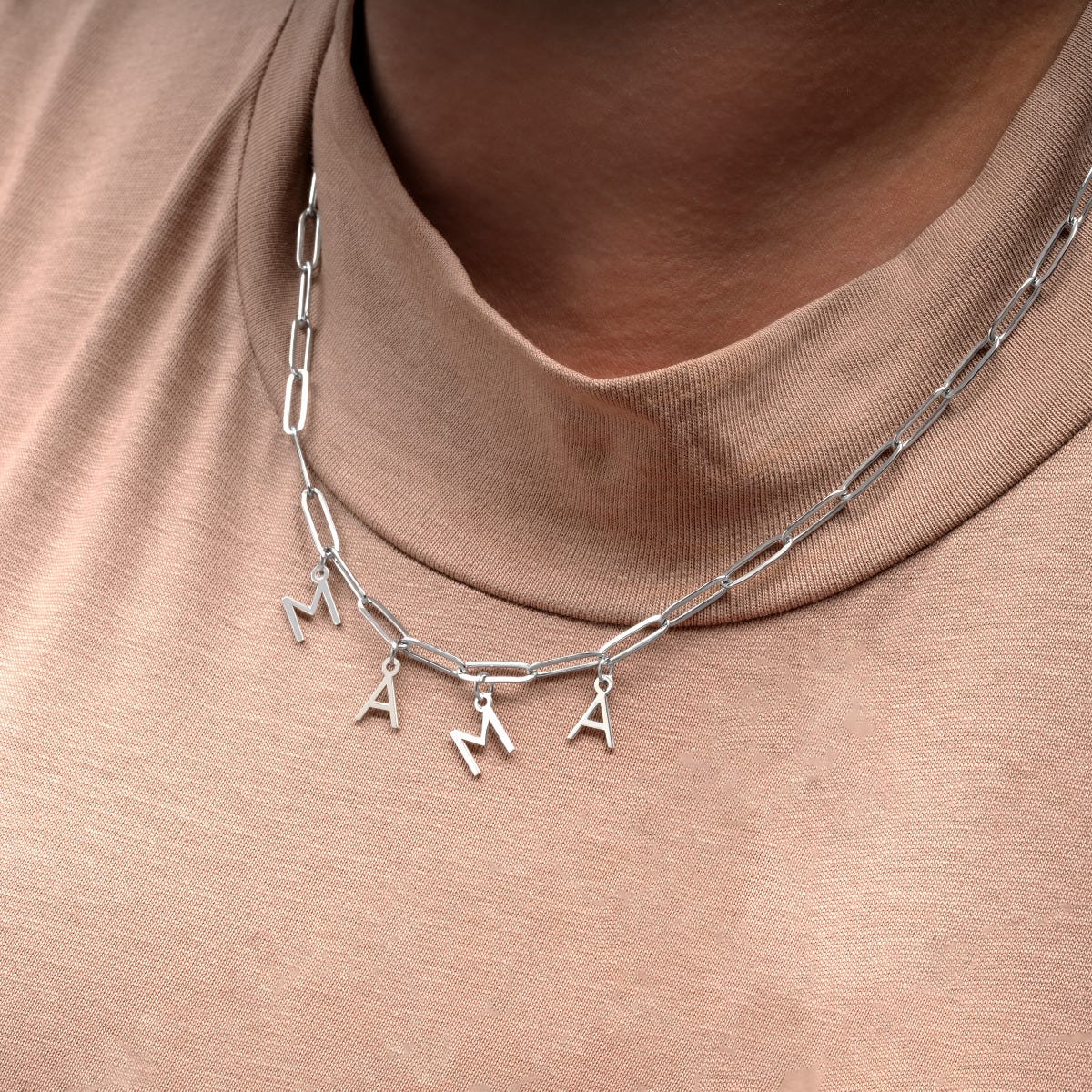 Mama Initial Paperclip Necklace