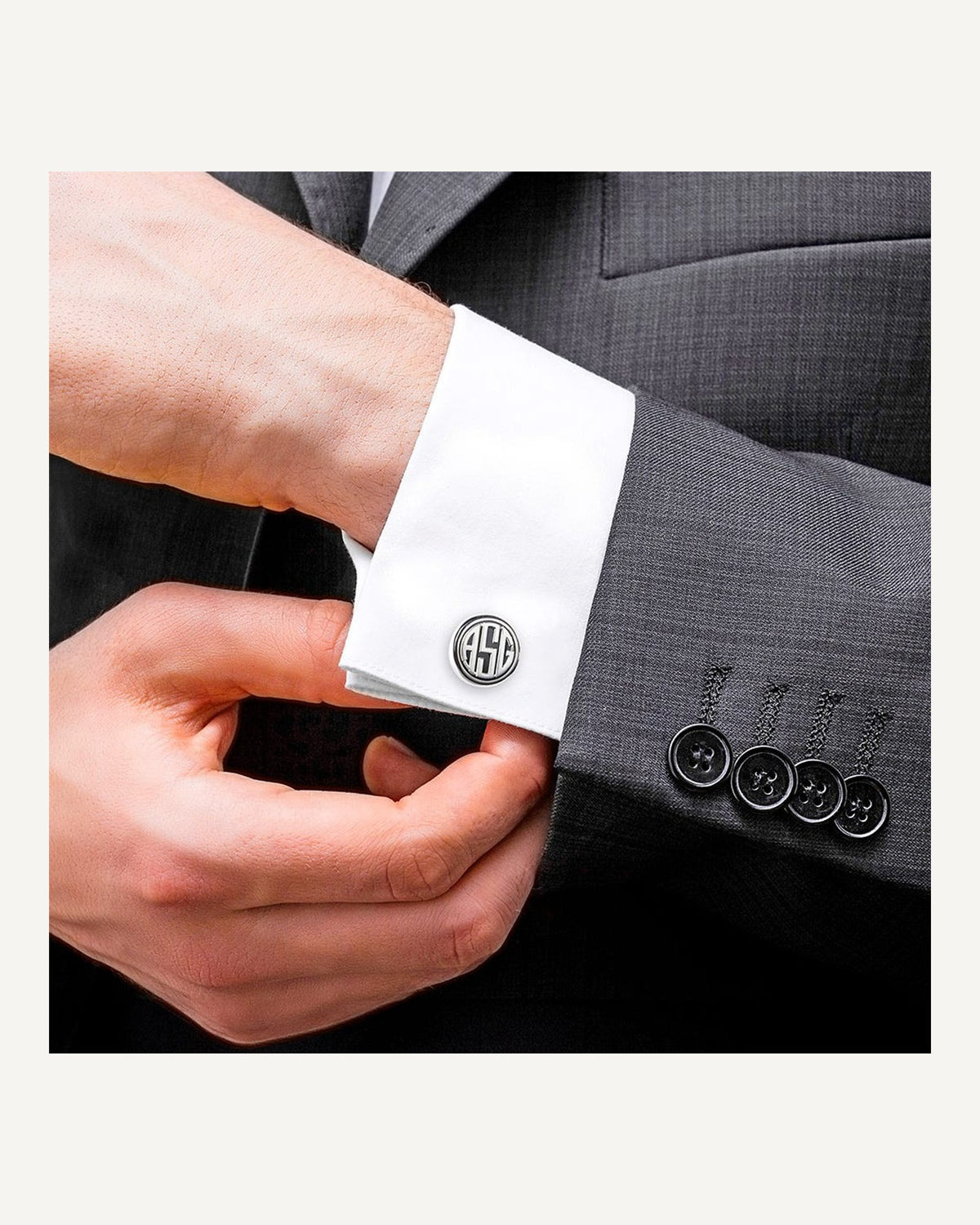 Personalized Round Monogram Black Stainless Cuff links