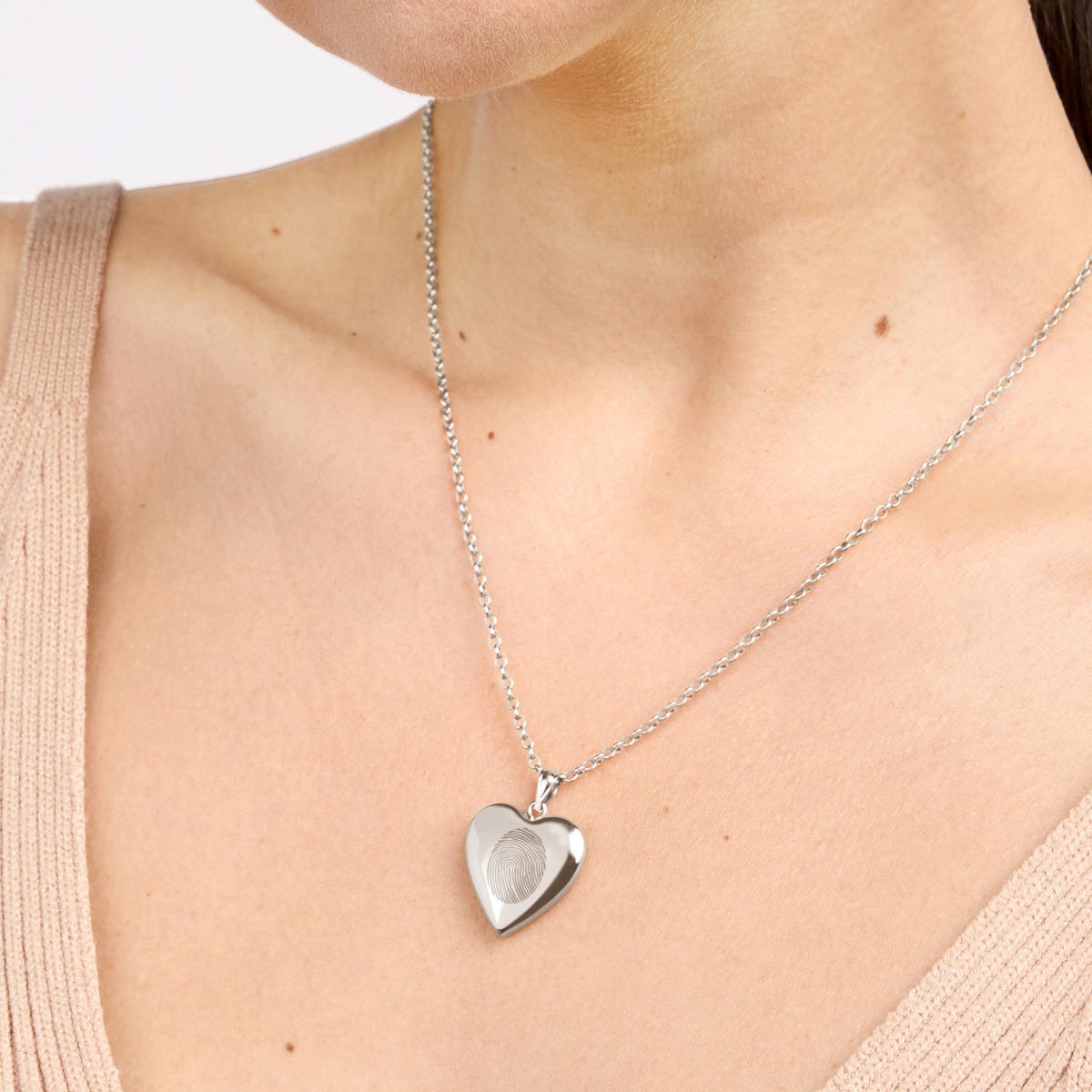 Silver Fingerprint Heart Photo Locket