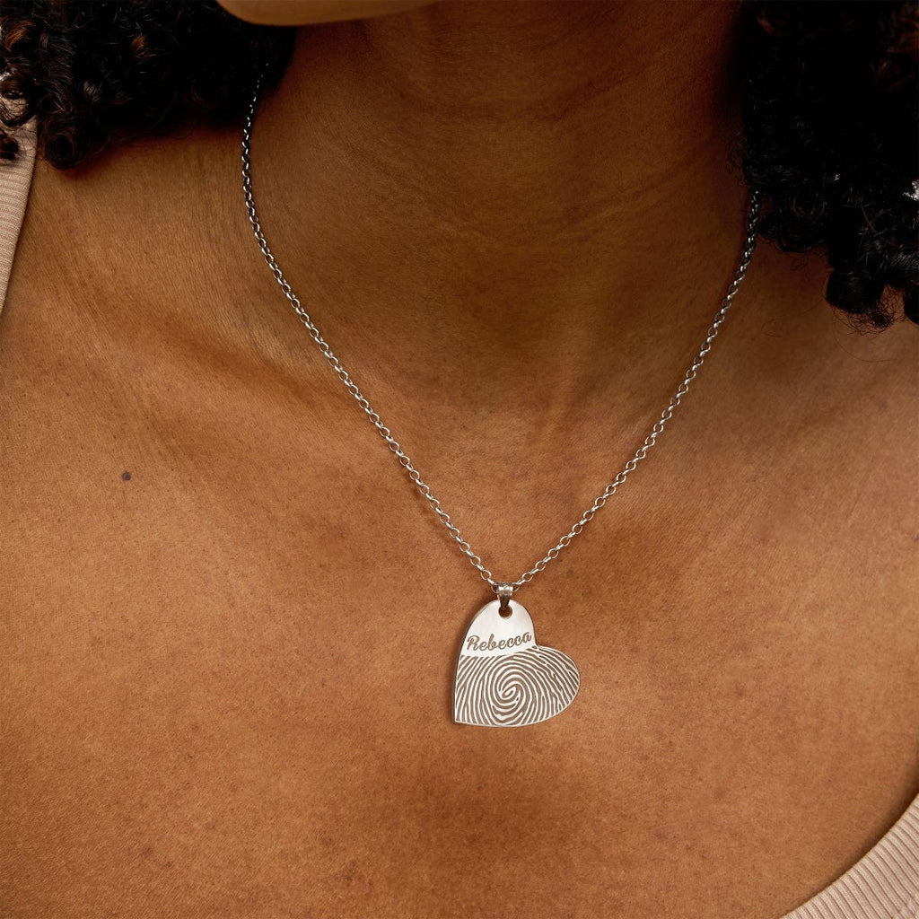 Custom Fingerprint Dangle Heart Charm or Pendant with Reverse Photo Option