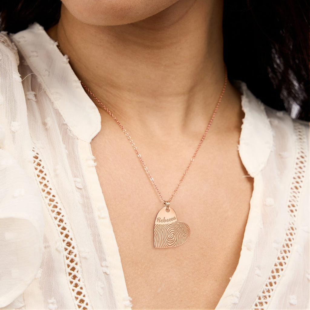 Custom Fingerprint Dangle Heart Charm or Pendant with Reverse Photo Option