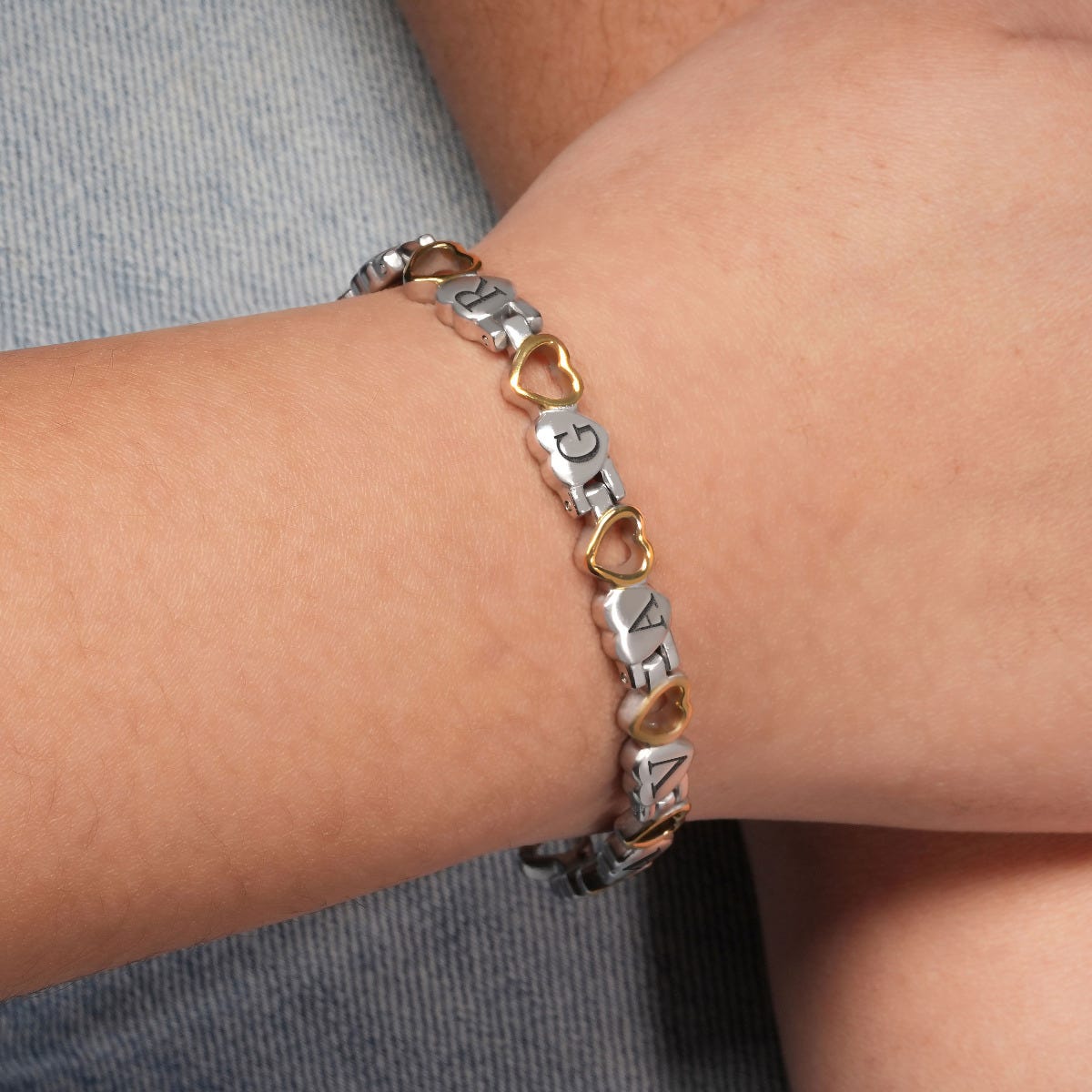 Two Tone Heart Shaped Stainless Bracelet