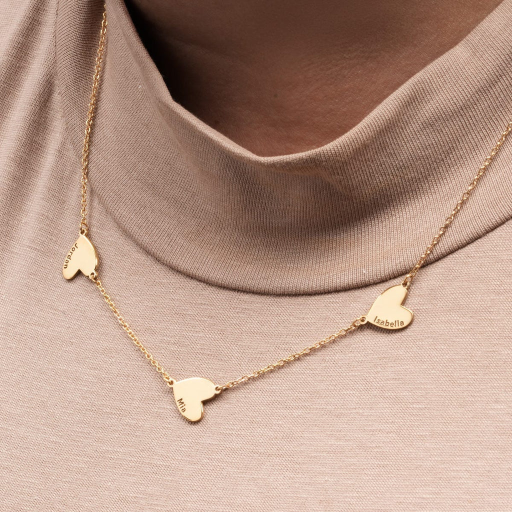 Multiple Heart Charm Necklace With Names