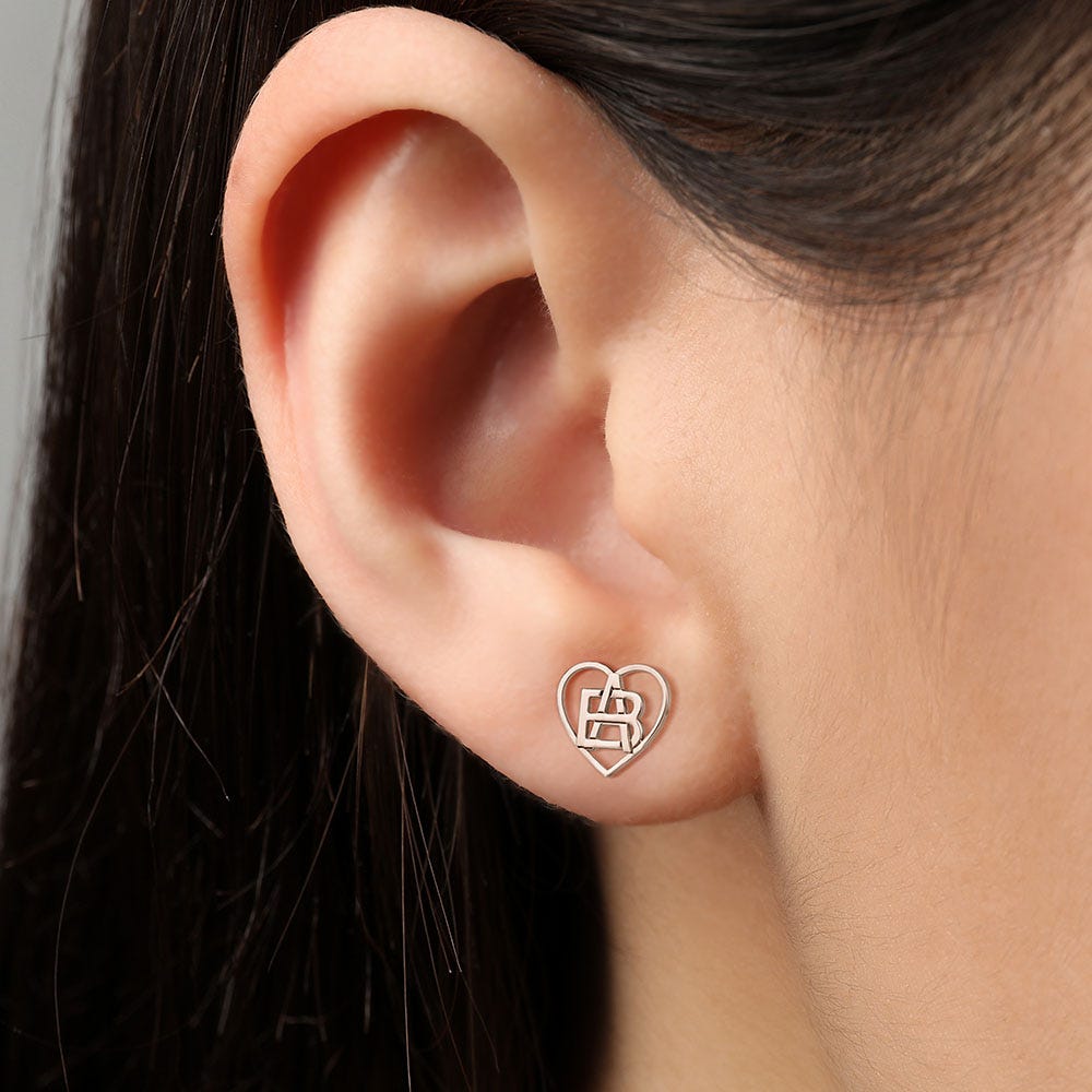 Exclusive Heart Shaped Monogram Overlapping Initial Earrings